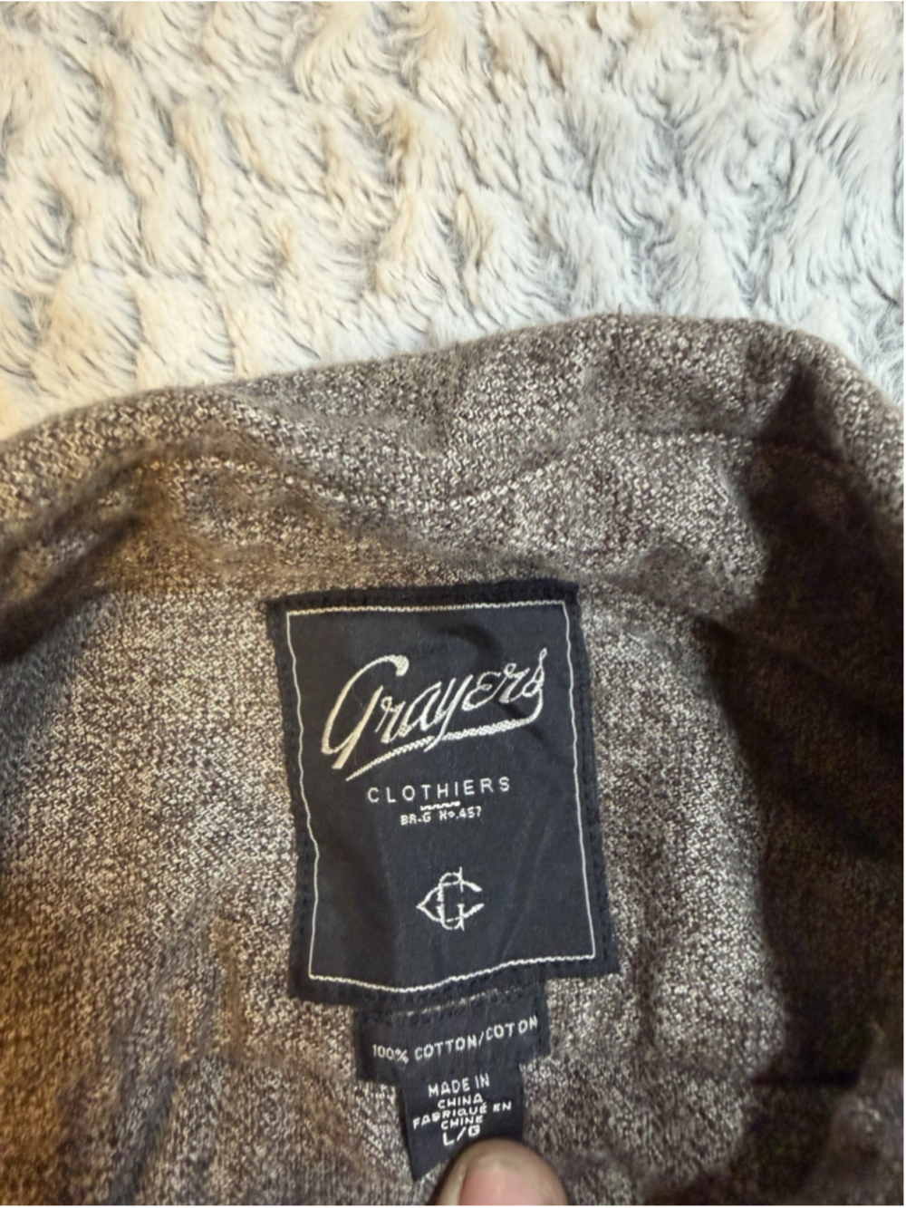 Grayers Gray Solid Woven Cotton Long Sleeve Point Collar Button-Up Shirt, L - Picture 5 of 8